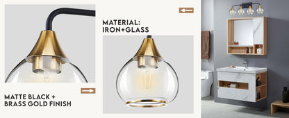 Home Decorative Bedroom Bathroom Vanity Light Matte Black Antique Brass Iron Glass 4-Light E26 Bulb Wall Mounted Light