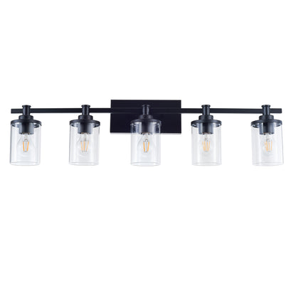 5-Light E26 Bulb Vanity Lights,Matte Black Bathroom Vanity Light Fixtures with Clear Glass, Indoor Wall Light for Bathroom, Living Room, Mirror, Bedroom,Hallway