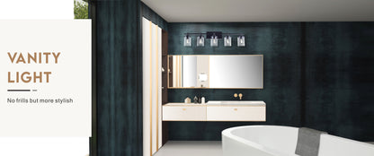 5-Light E26 Bulb Vanity Lights,Matte Black Bathroom Vanity Light Fixtures with Clear Glass, Indoor Wall Light for Bathroom, Living Room, Mirror, Bedroom,Hallway