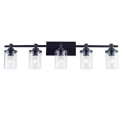 5-Light E26 Bulb Vanity Lights,Matte Black Bathroom Vanity Light Fixtures with Clear Glass, Indoor Wall Light for Bathroom, Living Room, Mirror, Bedroom,Hallway