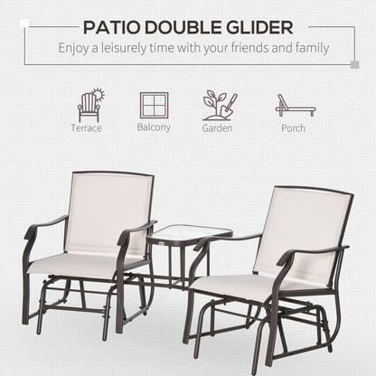 Outsunny Outdoor Glider Chairs with Coffee Table, Patio 2-Seat Rocking Chair Swing Loveseat with Breathable Sling for Backyard, Garden, and Porch, Beige