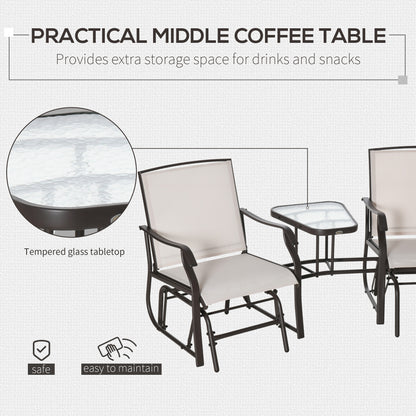 Outsunny Outdoor Glider Chairs with Coffee Table, Patio 2-Seat Rocking Chair Swing Loveseat with Breathable Sling for Backyard, Garden, and Porch, Beige
