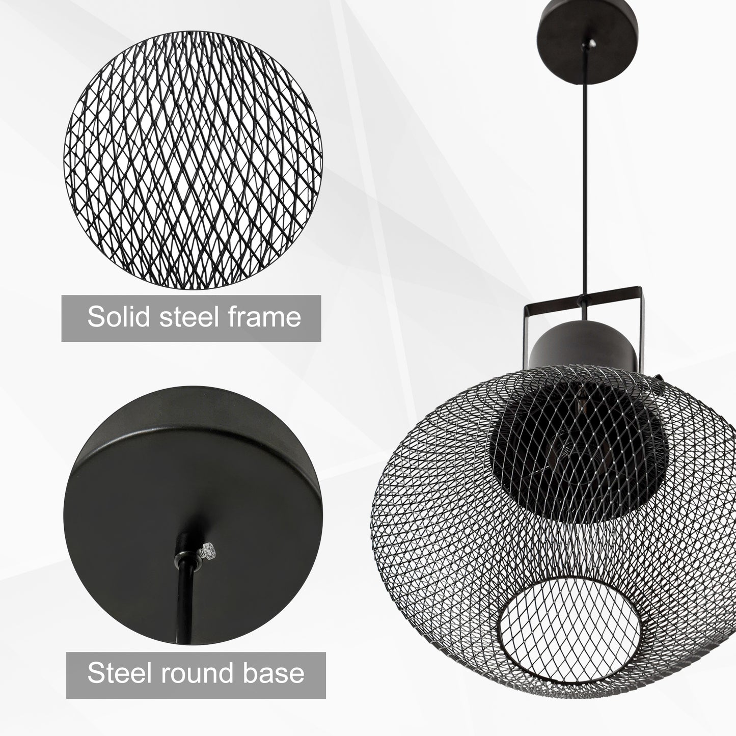 HOMCOM Industrial Pendant Light Fixtures, Black Metal Frame Hanging Ceiling Light for Living Room, Bedroom, Kitchen, Dining Room with Adjustable Hanging Chain, Black
