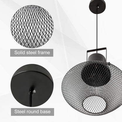 HOMCOM Industrial Pendant Light Fixtures, Black Metal Frame Hanging Ceiling Light for Living Room, Bedroom, Kitchen, Dining Room with Adjustable Hanging Chain, Black