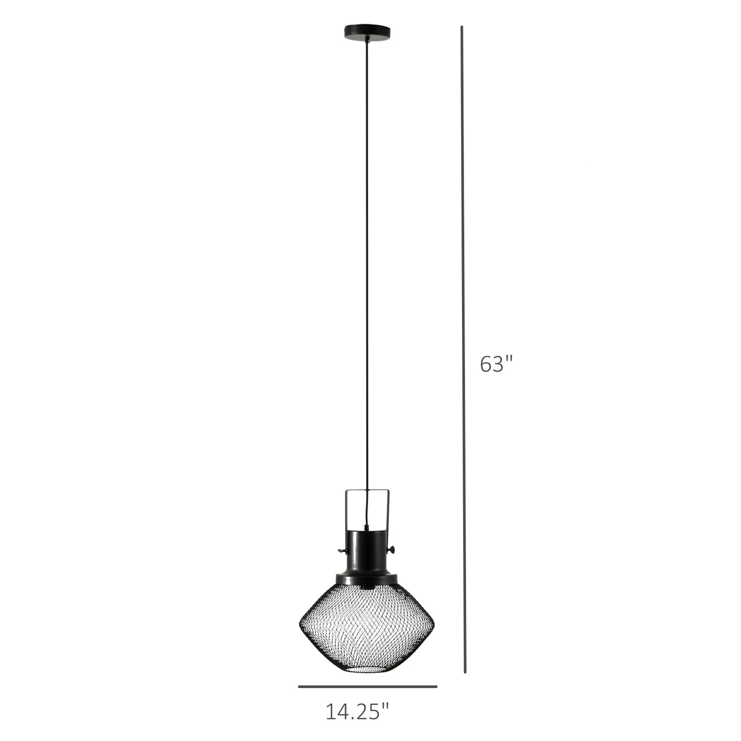 HOMCOM Industrial Pendant Light Fixtures, Black Metal Frame Hanging Ceiling Light for Living Room, Bedroom, Kitchen, Dining Room with Adjustable Hanging Chain, Black