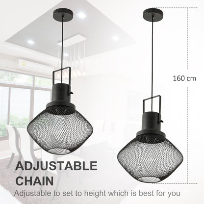HOMCOM Industrial Pendant Light Fixtures, Black Metal Frame Hanging Ceiling Light for Living Room, Bedroom, Kitchen, Dining Room with Adjustable Hanging Chain, Black