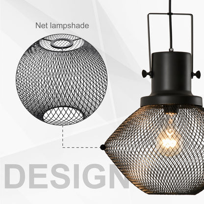HOMCOM Industrial Pendant Light Fixtures, Black Metal Frame Hanging Ceiling Light for Living Room, Bedroom, Kitchen, Dining Room with Adjustable Hanging Chain, Black