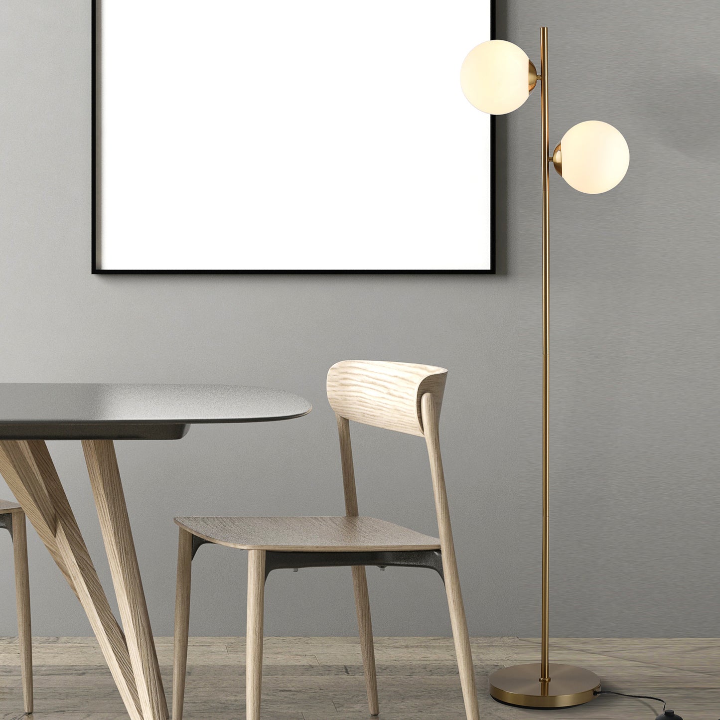 HOMCOM Floor Lamp w/ 2pcs Glass Lamp Shade Modern Portable Decorative Lamp, White