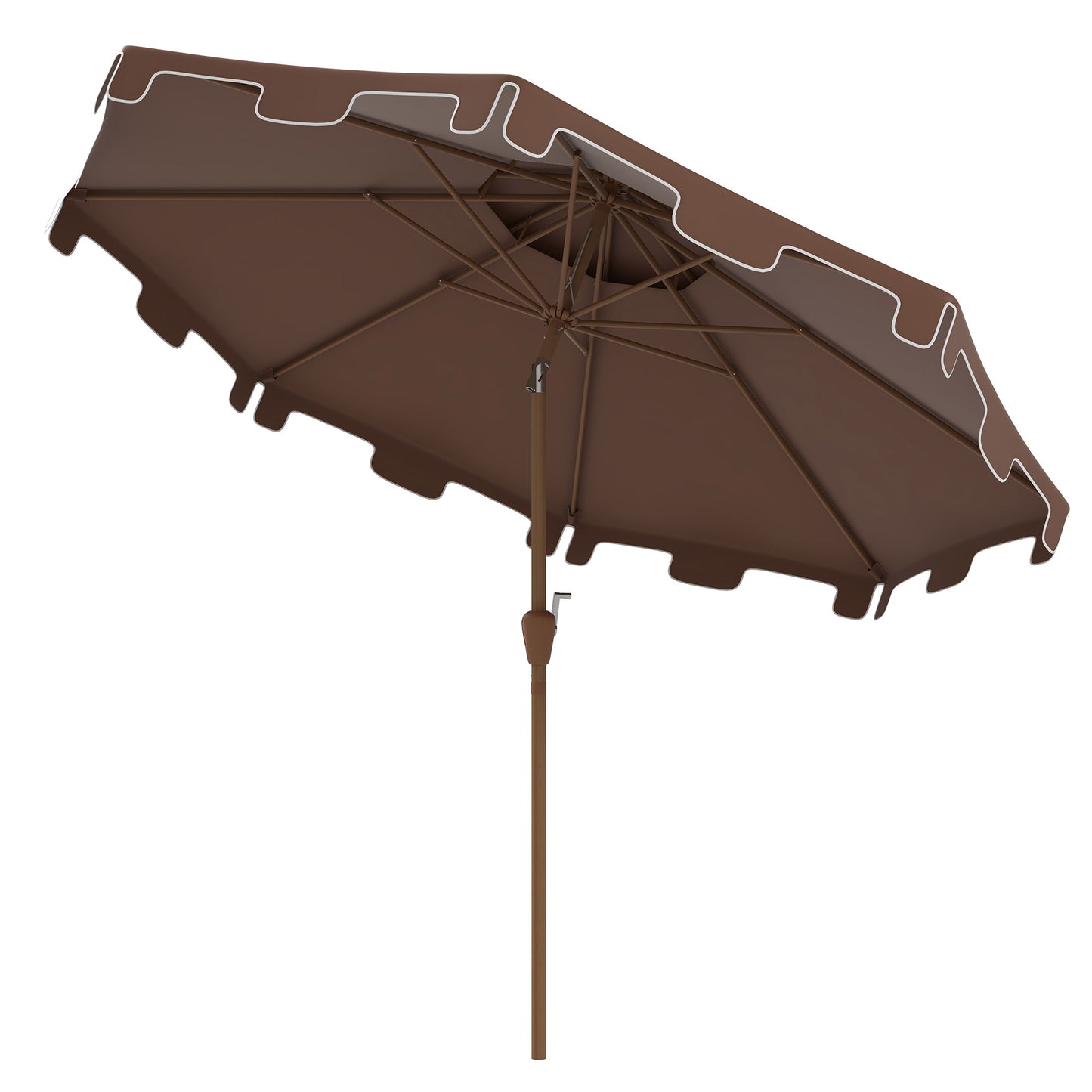 Outsunny 9' Patio Umbrella with Push Button Tilt and Crank, Double Top Ruffled Outdoor Market Table Umbrella with 8 Ribs, for Garden, Deck, Pool, Brown