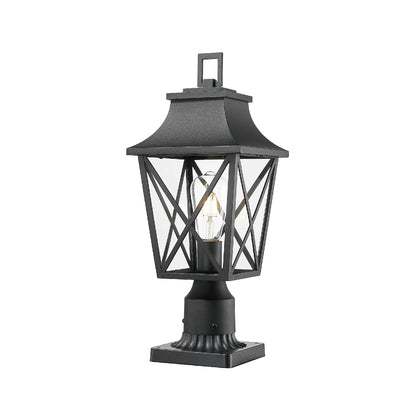 Outdoor Post Light, Black Pole Lantern Lighting Fixture with Pier Mount Base Hard Wired, Outdoor Column Lights Exterior Lamp Post Lantern with Glass for Garden Yard Patio Path (1 pack)