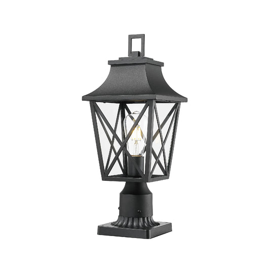 Outdoor Post Light, Black Pole Lantern Lighting Fixture with Pier Mount Base Hard Wired, Outdoor Column Lights Exterior Lamp Post Lantern with Glass for Garden Yard Patio Path (1 pack)