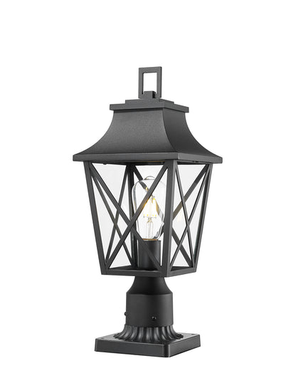 Outdoor Post Light, Black Pole Lantern Lighting Fixture with Pier Mount Base Hard Wired, Outdoor Column Lights Exterior Lamp Post Lantern with Glass for Garden Yard Patio Path (1 pack)