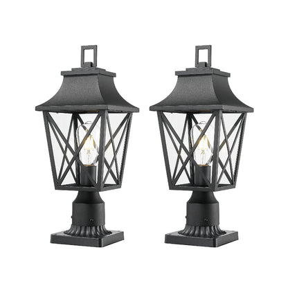 Outdoor Post Light, Black Pole Lantern Lighting Fixture with Pier Mount Base Hard Wired, Outdoor Column Lights Exterior Lamp Post Lantern with Glass for Garden Yard Patio Path (2 pack)