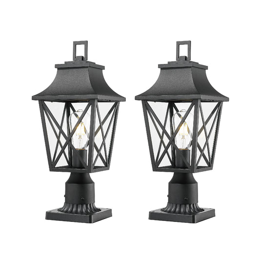 Outdoor Post Light, Black Pole Lantern Lighting Fixture with Pier Mount Base Hard Wired, Outdoor Column Lights Exterior Lamp Post Lantern with Glass for Garden Yard Patio Path (2 pack)