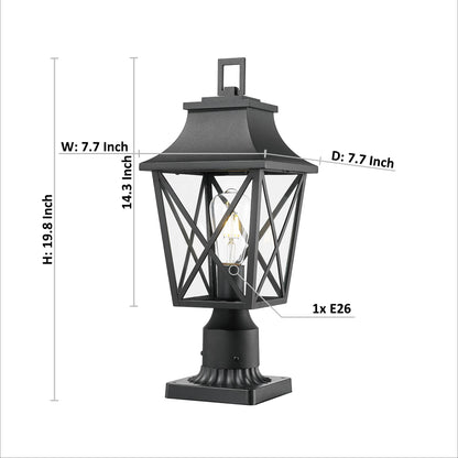 Outdoor Post Light, Black Pole Lantern Lighting Fixture with Pier Mount Base Hard Wired, Outdoor Column Lights Exterior Lamp Post Lantern with Glass for Garden Yard Patio Path (2 pack)