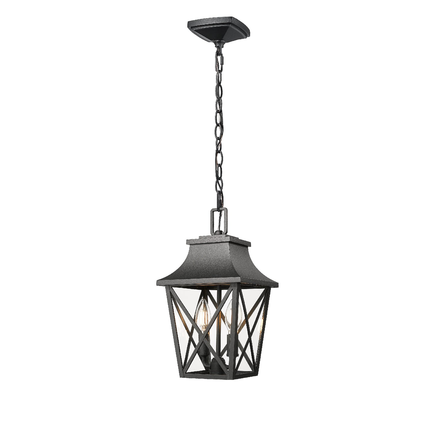 Outdoor Pendant Light Fixture, Black Farmhouse Outdoor Pendant Lights for Porch with Clear Glass, Modern Rectangular Exterior Hanging Lantern Light Fixtures (1 pack)