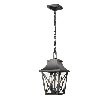 Outdoor Pendant Light Fixture, Black Farmhouse Outdoor Pendant Lights for Porch with Clear Glass, Modern Rectangular Exterior Hanging Lantern Light Fixtures (1 pack)