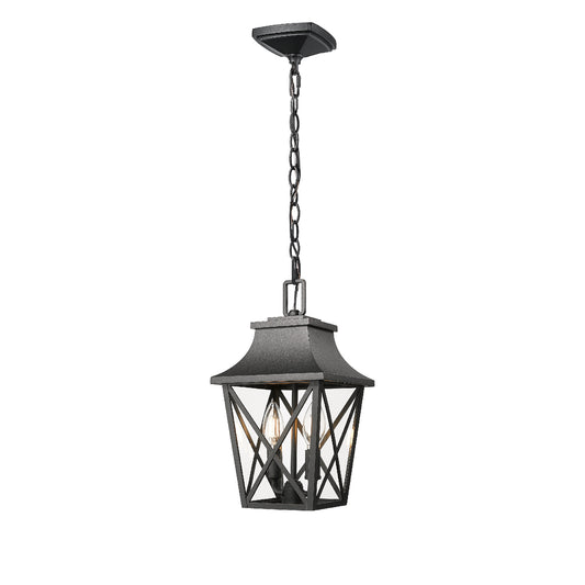 Outdoor Pendant Light Fixture, Black Farmhouse Outdoor Pendant Lights for Porch with Clear Glass, Modern Rectangular Exterior Hanging Lantern Light Fixtures (1 pack)