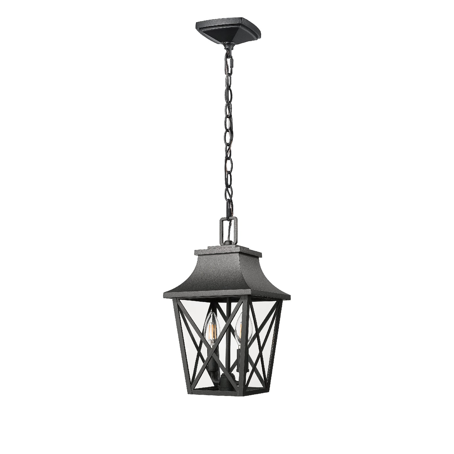 Outdoor Pendant Light Fixture, Black Farmhouse Outdoor Pendant Lights for Porch with Clear Glass, Modern Rectangular Exterior Hanging Lantern Light Fixtures (1 pack)