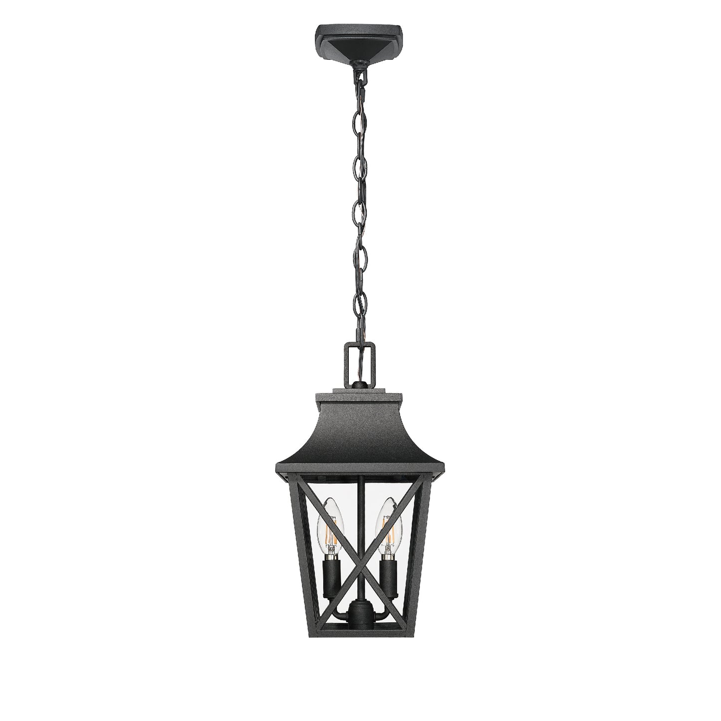 Outdoor Pendant Light Fixture, Black Farmhouse Outdoor Pendant Lights for Porch with Clear Glass, Modern Rectangular Exterior Hanging Lantern Light Fixtures (1 pack)