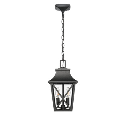 Outdoor Pendant Light Fixture, Black Farmhouse Outdoor Pendant Lights for Porch with Clear Glass, Modern Rectangular Exterior Hanging Lantern Light Fixtures (1 pack)
