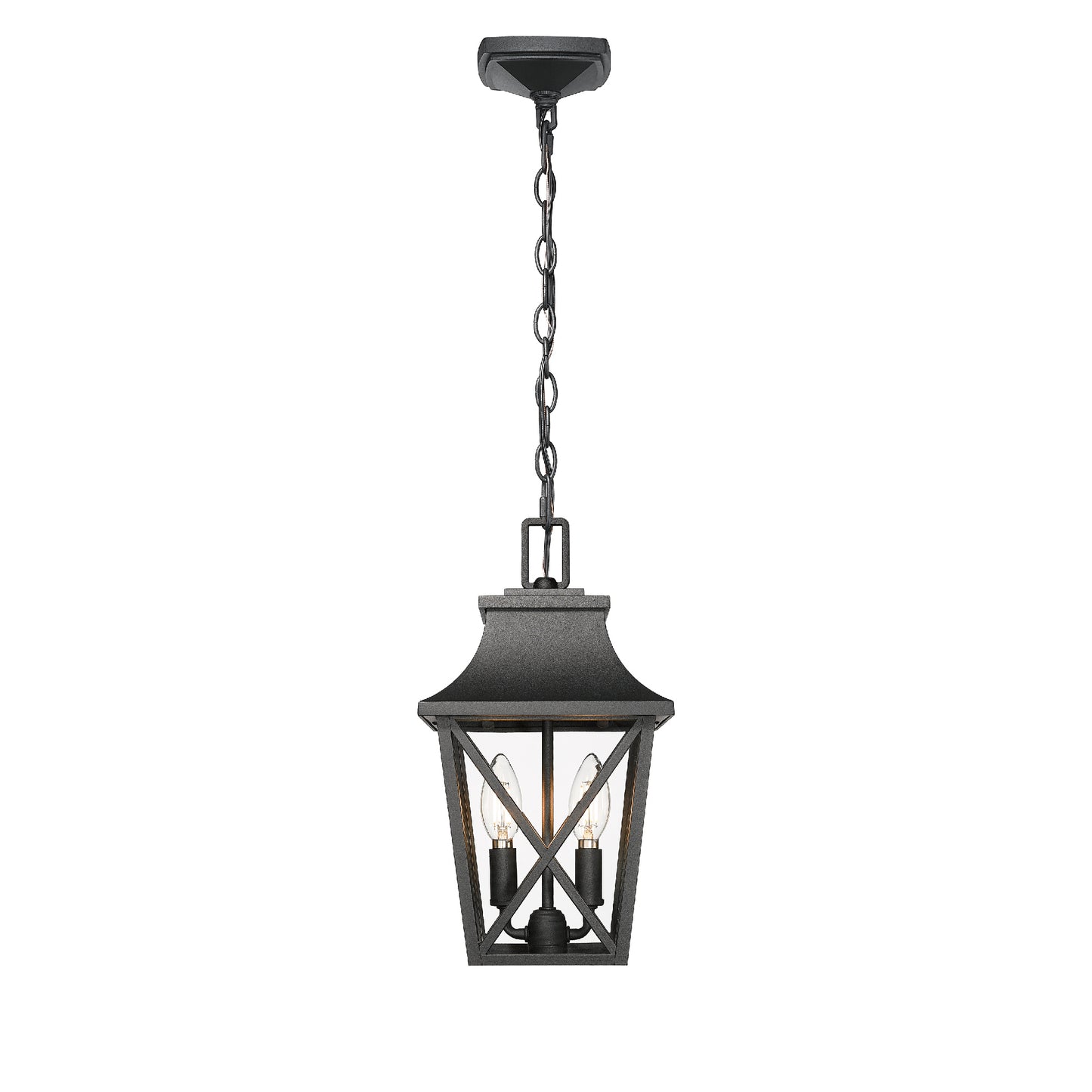 Outdoor Pendant Light Fixture, Black Farmhouse Outdoor Pendant Lights for Porch with Clear Glass, Modern Rectangular Exterior Hanging Lantern Light Fixtures (1 pack)