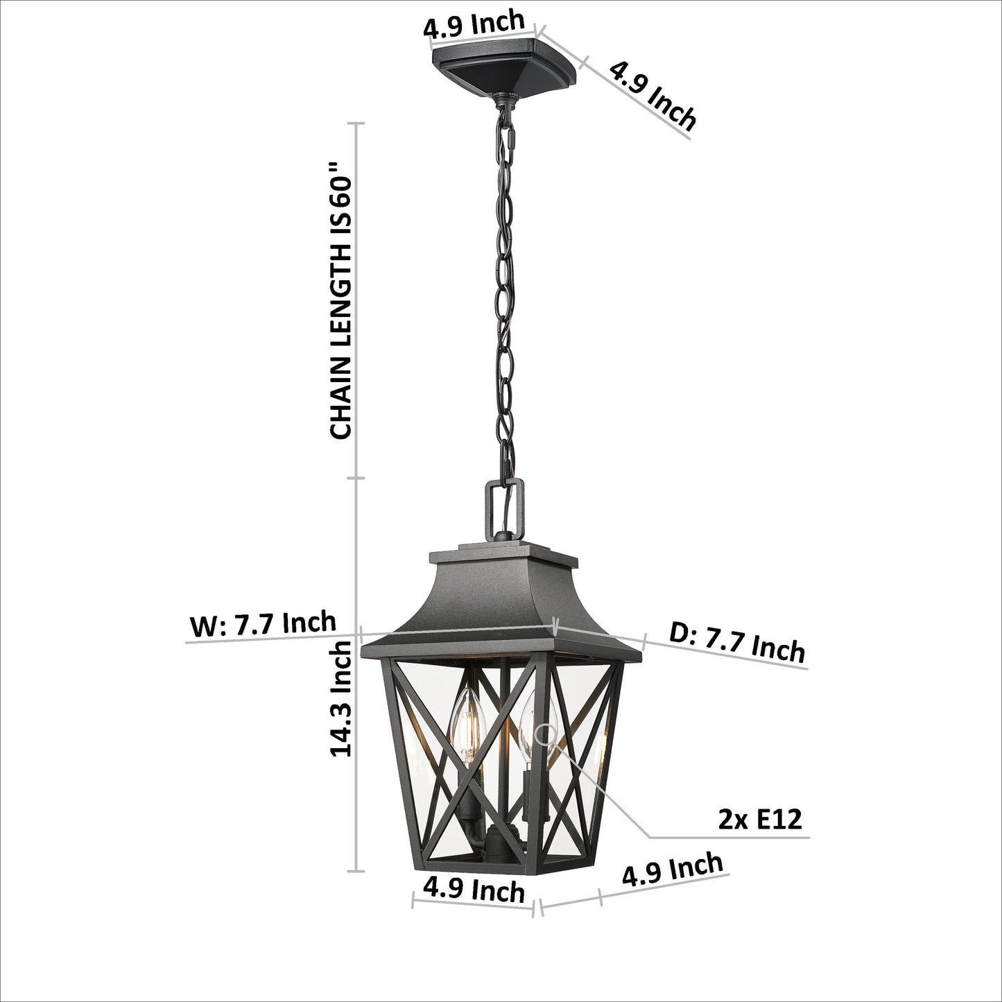 Outdoor Pendant Light Fixture, Black Farmhouse Outdoor Pendant Lights for Porch with Clear Glass, Modern Rectangular Exterior Hanging Lantern Light Fixtures (1 pack)