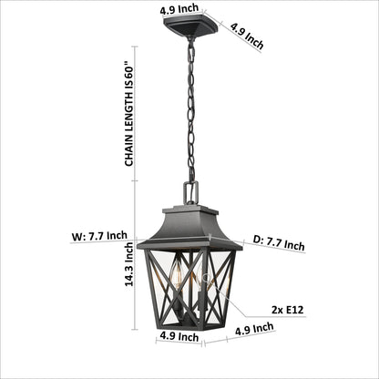 Outdoor Pendant Light Fixture, Black Farmhouse Outdoor Pendant Lights for Porch with Clear Glass, Modern Rectangular Exterior Hanging Lantern Light Fixtures (1 pack)