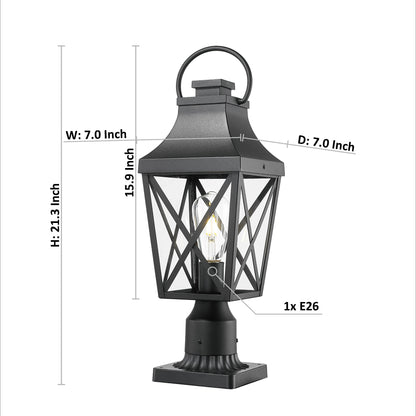 Outdoor Post Light,Lamp Post Light Fixture,Post Lantern with Pier Mount Base,Textured Black,20.3in,Suitable for Gardens, Yards or Entrances (1 pack)
