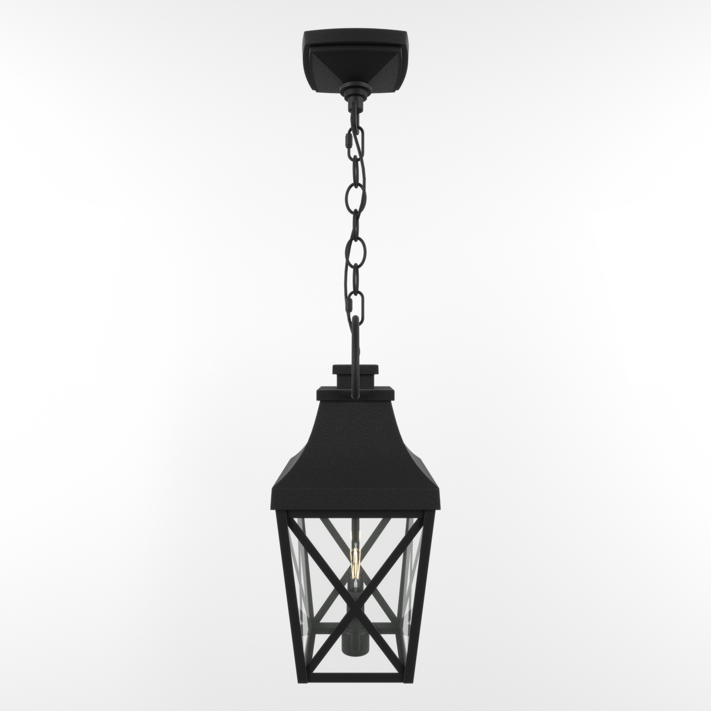Black Outdoor Pendant Light 2-Light Outside Pendant Hanging Light Fixture Ceiling Mount with Clear Glass Industrial Hanging Cage Chandelier for Porch,Entryway,Doorway,Farmhouse (1 pack)