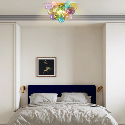 Colorful Glass Bubble Ball Swirled Glass Chandelier 15 Inch 3 Light, Small Pendant Light Fixture for Bedroom Study Restaurant