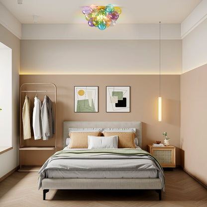 Colorful Glass Bubble Ball Swirled Glass Chandelier 15 Inch 3 Light, Small Pendant Light Fixture for Bedroom Study Restaurant