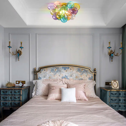 Colorful Glass Bubble Ball Swirled Glass Chandelier 15 Inch 3 Light, Small Pendant Light Fixture for Bedroom Study Restaurant