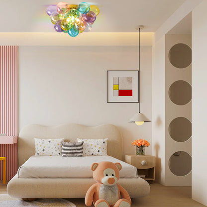 Colorful Glass Bubble Ball Swirled Glass Chandelier 15 Inch 3 Light, Small Pendant Light Fixture for Bedroom Study Restaurant