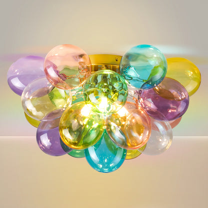 Colorful Glass Bubble Ball Swirled Glass Chandelier 15 Inch 3 Light, Small Pendant Light Fixture for Bedroom Study Restaurant