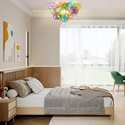 Colorful Glass Bubble Ball Swirled Glass Chandelier 15 Inch 3 Light, Small Pendant Light Fixture for Bedroom Study Restaurant