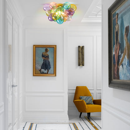 Colorful Glass Bubble Ball Swirled Glass Chandelier 15 Inch 3 Light, Small Pendant Light Fixture for Bedroom Study Restaurant