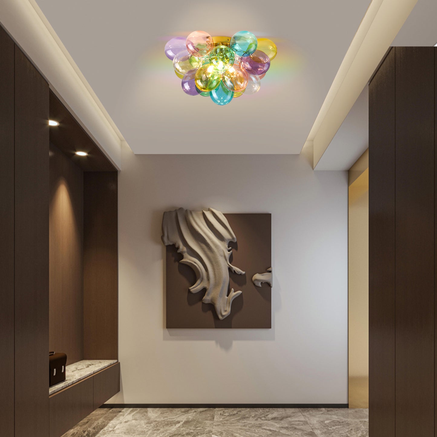 Colorful Glass Bubble Ball Swirled Glass Chandelier 15 Inch 3 Light, Small Pendant Light Fixture for Bedroom Study Restaurant