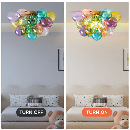 Colorful Glass Bubble Ball Swirled Glass Chandelier 15 Inch 3 Light, Small Pendant Light Fixture for Bedroom Study Restaurant