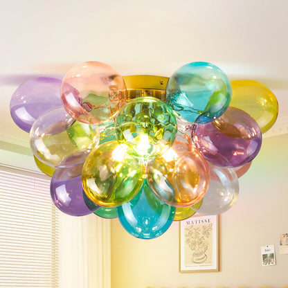 Colorful Glass Bubble Ball Swirled Glass Chandelier 15 Inch 3 Light, Small Pendant Light Fixture for Bedroom Study Restaurant