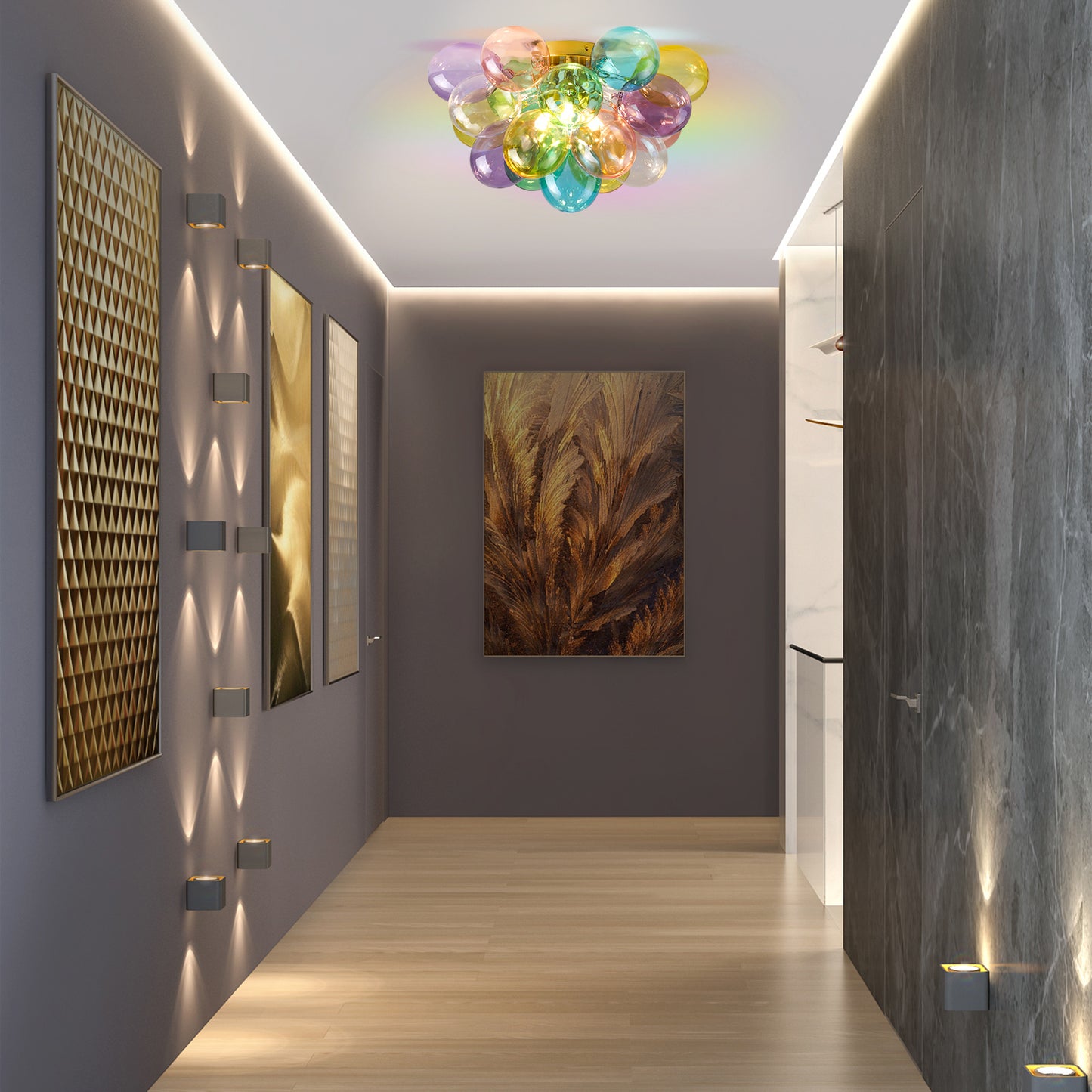 Colorful Glass Bubble Ball Swirled Glass Chandelier 15 Inch 3 Light, Small Pendant Light Fixture for Bedroom Study Restaurant