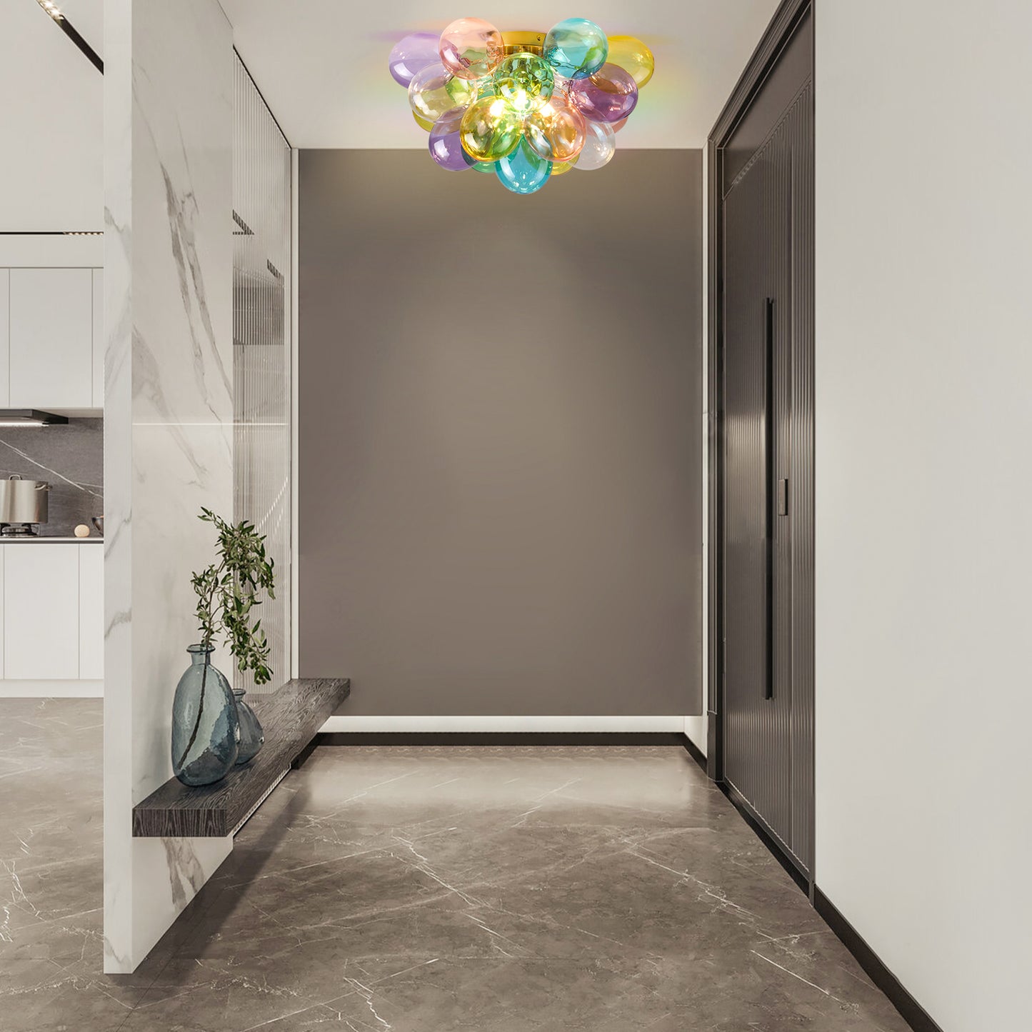 Colorful Glass Bubble Ball Swirled Glass Chandelier 15 Inch 3 Light, Small Pendant Light Fixture for Bedroom Study Restaurant