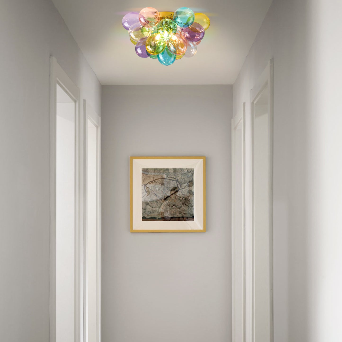 Colorful Glass Bubble Ball Swirled Glass Chandelier 15 Inch 3 Light, Small Pendant Light Fixture for Bedroom Study Restaurant