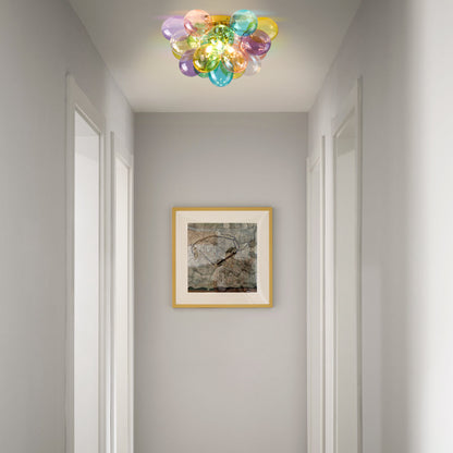Colorful Glass Bubble Ball Swirled Glass Chandelier 15 Inch 3 Light, Small Pendant Light Fixture for Bedroom Study Restaurant