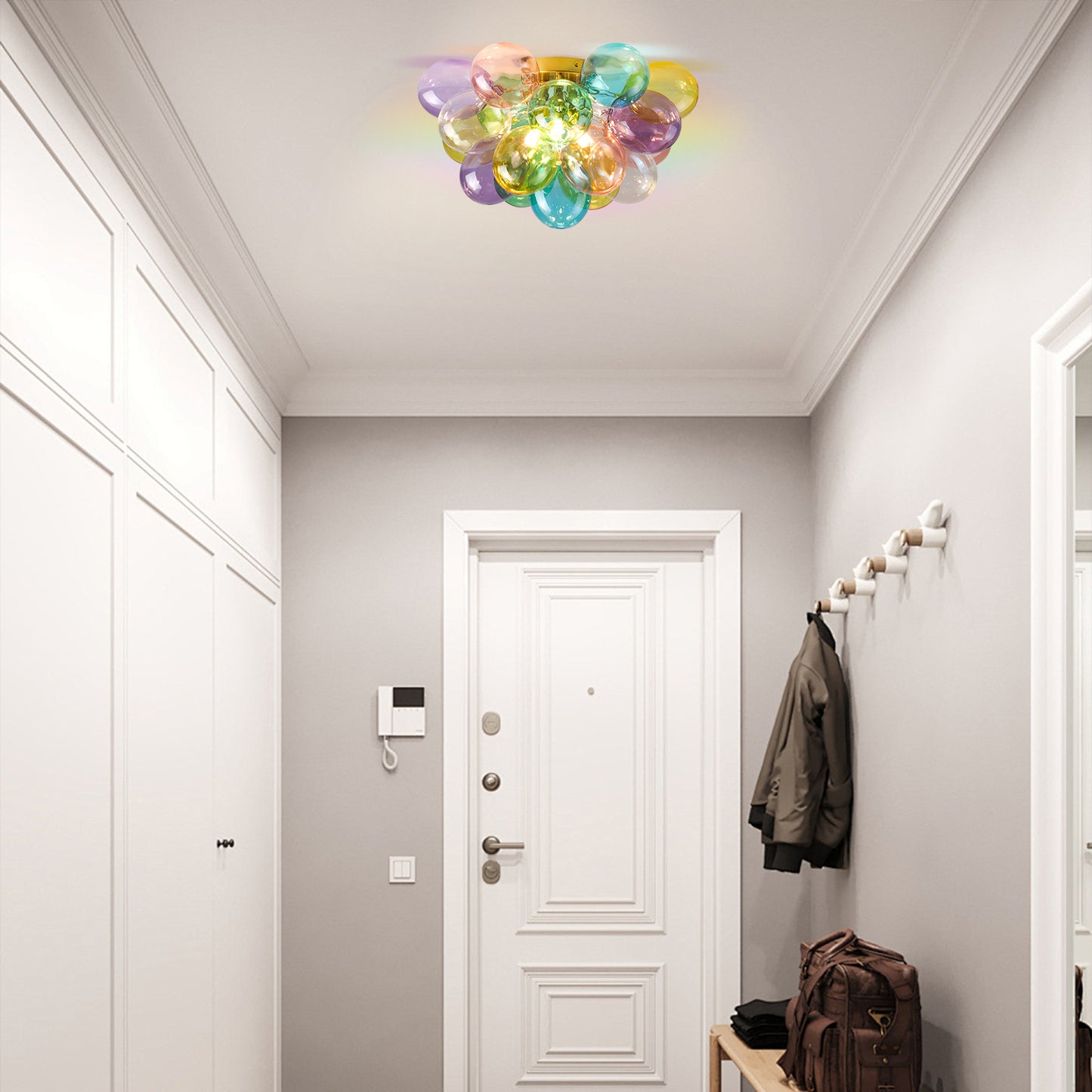 Colorful Glass Bubble Ball Swirled Glass Chandelier 15 Inch 3 Light, Small Pendant Light Fixture for Bedroom Study Restaurant