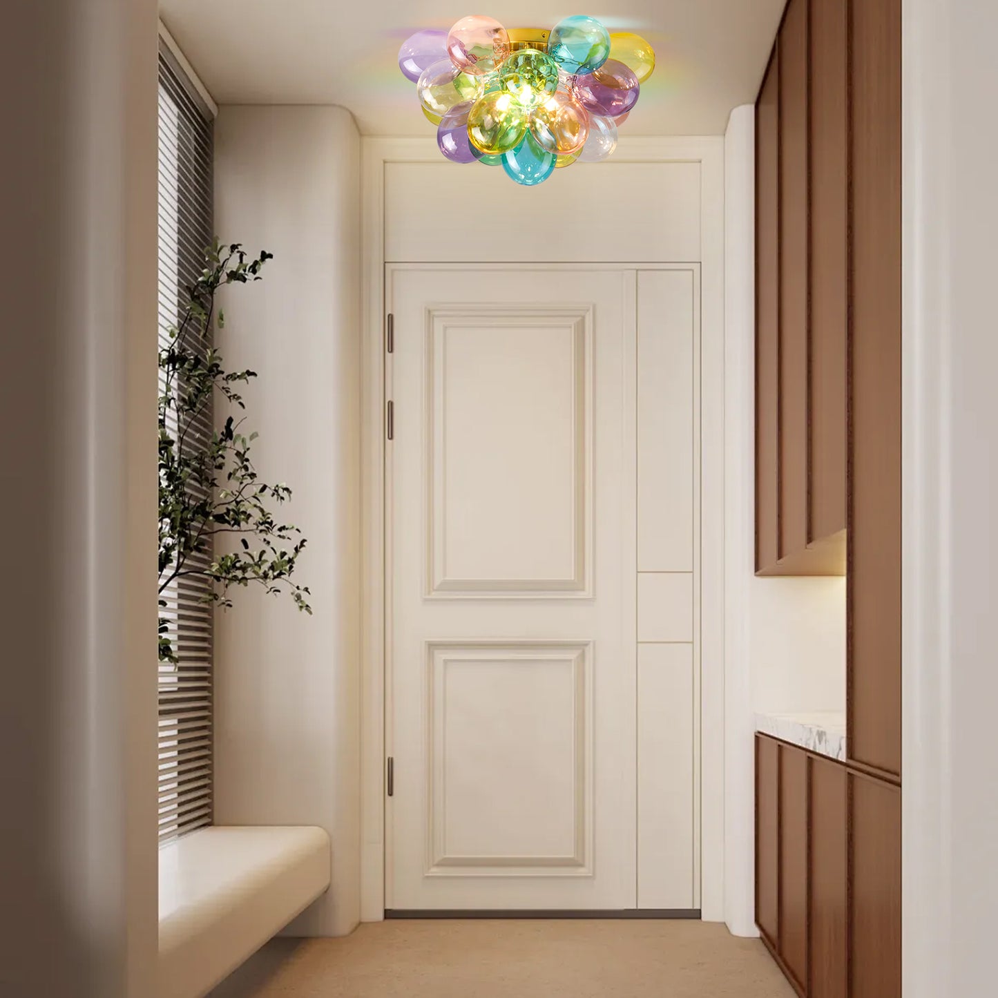 Colorful Glass Bubble Ball Swirled Glass Chandelier 15 Inch 3 Light, Small Pendant Light Fixture for Bedroom Study Restaurant