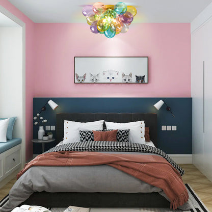 Colorful Glass Bubble Ball Swirled Glass Chandelier 15 Inch 3 Light, Small Pendant Light Fixture for Bedroom Study Restaurant