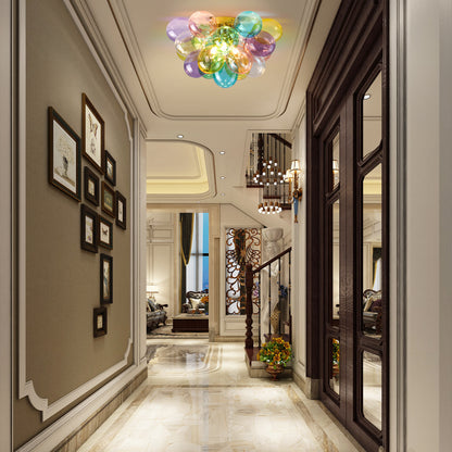 Colorful Glass Bubble Ball Swirled Glass Chandelier 15 Inch 3 Light, Small Pendant Light Fixture for Bedroom Study Restaurant