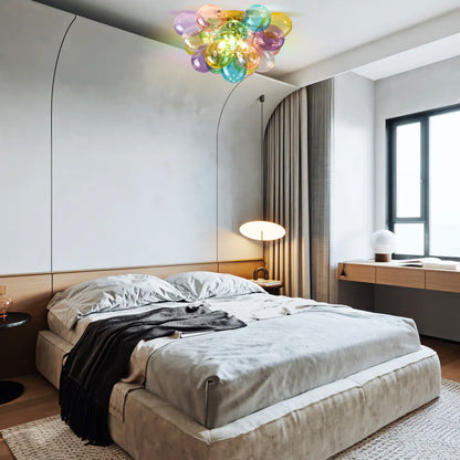 Colorful Glass Bubble Ball Swirled Glass Chandelier 15 Inch 3 Light, Small Pendant Light Fixture for Bedroom Study Restaurant