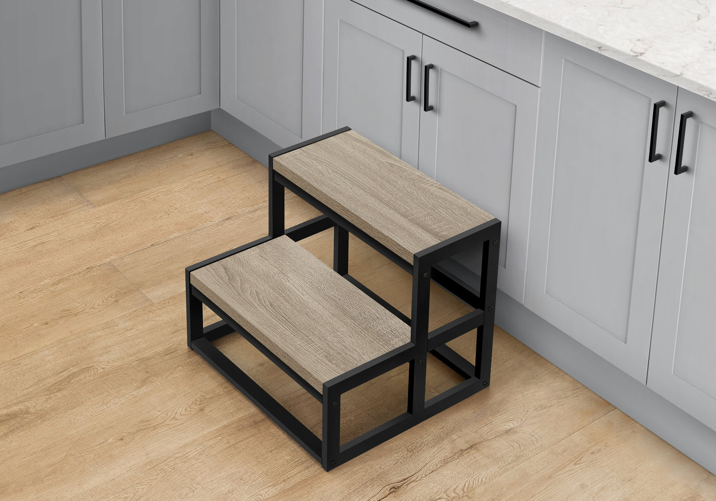 Ladder, Step Stool, Bedroom, Kitchen, Black Metal, Dark Taupe Laminate, Contemporary